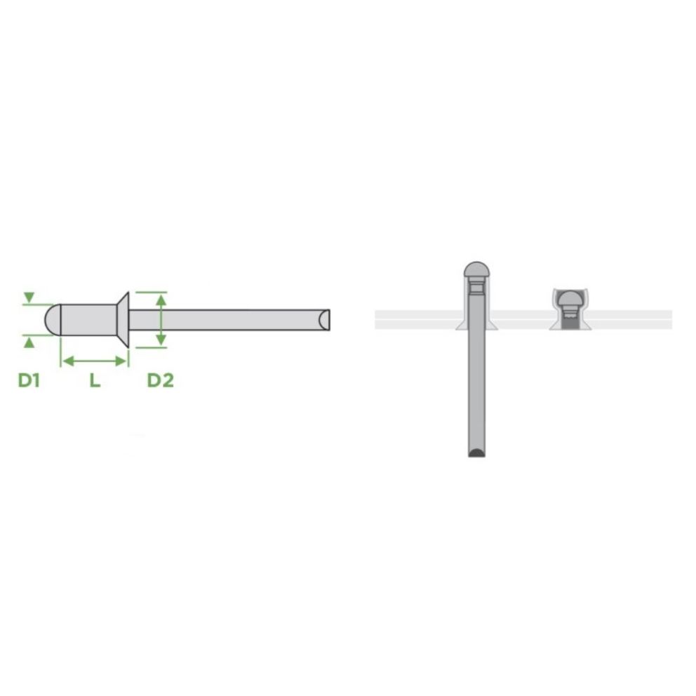 Nit pop cap inecat AF-N D-4.0mm L-9mm aluminiu/otel dg-4.2mm SARIV
