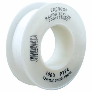 Banda etansare BT 1210 din teflon latime 12mm L-10m g-0.1mm pentru filete instalatii sanitare/aer comprimat ENERGO