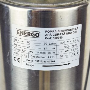 Pompa submersibila apa curata NKM3/6 debit 90L/min Hmax 66mCA cablu corp D-127mm conexiune DN 1.25