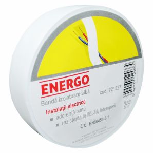 Banda izolatoare BA 2357 din PVC alba latime 19mm L-20m g-0.13mm pentru lucrari electrice ENERGO