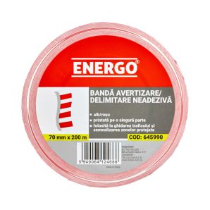 Banda avertizare ALERT neadeziva polietilena alb/rosu latime 70mm L-200m g-0.05mm pentru delimitare zone de lucru ENERGO