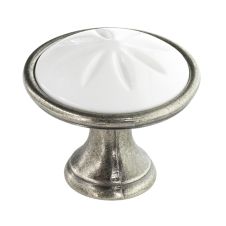 Buton metalic 1919 argint antic insertie alba