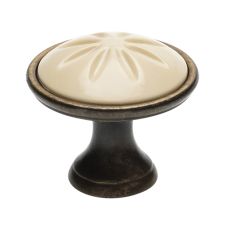 Buton metalic 1919 bronz antic insertie bej