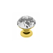 Buton metalic D-20mm auriu lucios cu cristal taiat alb GTV