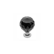 Buton metalic D-25mm crom lucios cu cristal rotund negru GTV