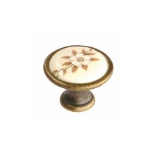 Buton metalic 1700 bronz antic portelan floare maro