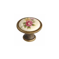 Buton metalic 1700 bronz antic portelan floare roz