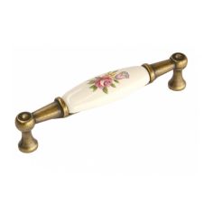 Maner metalic 1699 distanta 96mm bronz antic portelan floare roz