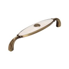 Maner metalic 1898 distanta 128mm bronz antic insertie bej cu ornament