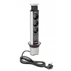 Priza incorporabila rotunda D-60mm 3 locasuri schuko 2 USB argintiu GTV