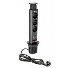 Priza incorporabila rotunda D-60mm 3 locasuri schuko 2 USB negru GTV