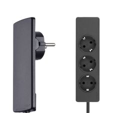 Stecher EVOLINE cu prelungitor L-1.5m 3 prize schuko negru 250V 16A