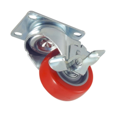 Rotila D-75mm s-32mm cu placa si rulment H-100mm cu blocare rosu 100kg
