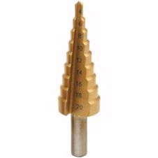 Burghiu in trepte BMT conic diametru 4-20mm L-53mm 2 muchii HSS-TiN prindere tesita CROWNMAN