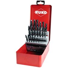 Set burghie metal SBM diametre 1-13mm DIN 338 material HSS-R prindere cilindrica 25 piese cutie metal RUKO