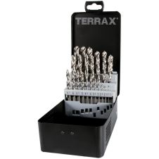Set burghie metal SBM diametre 1-13mm DIN 338 material HSS-G prindere cilindrica 25 piese cutie metal TERRAX
