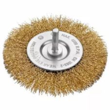 Perie sarma disc D-100mm cu sectiune fir 0.5mm g-12mm despletit din otel alamit prindere cu tija d-6mm OSBORN