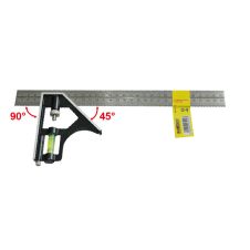 Echer combinat unghi 90/45 grade 300mm gradat lama inox cu suport aluminiu pentru uz general CROWNMAN