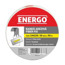 Banda adeziva din fibra de sticla FIBER FIX latime 50mm L-90m 60g/mp tip plasa pentru armare/imbinare gips carton ENERGO