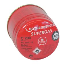 Cartus gaz tip capsulat SUPERGAS C200 propan/butan 190 grame flacara 1800 grade valva gas-stop ROTHENBERGER