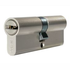 Cilindru din alama SECURE 5S descentrat 45x65 mm 6 pini antigaurire nichel mat 4 chei alama cu amprenta ENERGO