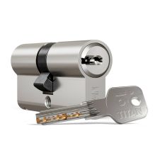 Cilindru din alama I6 centrat 40x40 mm 6 pini antigaurire nichel mat 5 chei alama cu amprenta TITAN