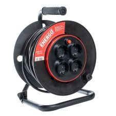 Derulator DP25 cu tambur din plastic cablu H07RN-F sectiune 1.5mmp/3 fire L-25m 4 prize Schuko 16A grad IP20 230V ENERGO
