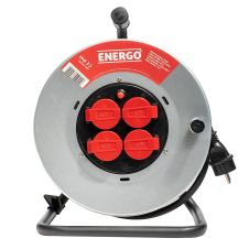 Derulator DM40 cu tambur metalic cablu H07RN-F sectiune 2.5mmp/3 fire L-40m 4 prize Schuko 16A grad IP44 230V ENERGO