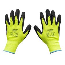 Manusi protectie CONGO marimea 10 poliester impregnate spuma latex palma si varf degete fluorescent galben EN388-2131X ENERGO