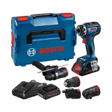 Masina insurubat/gaurit cuplu reglabil acumulator GSR18V-90FC mandrina portbit hex1/4" cap-90grd off-set 630/2100rpm 64Nm 18V/2x4.0Ah BOSCH