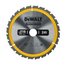 Panza fierastrau circular 216x30mm g 2.6mm 24 dinti widia 6500rpm pentru lemn constructii/lemn brut DEWALT