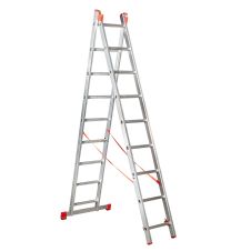 Scara 2 tronsoane culisante universala ST 2x9 trepte Lmax-4.26m Lmin-2.56m H forma A-2.46m din aluminiu ENERGO