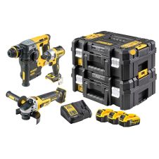 Set 3 masini cu acumulator DCK305 DCH273-Rotopercutor DCF887-Impact DCG405 Polizor 18v/3x5Ah TSTAK DEWALT