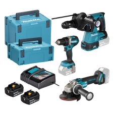 Set 3 masini acumulator DLX3195JX1 cu DHR243 rotopercutor DGA504 polizor unghiular DDF484 masina gaurit/insurubat 18V/2x5.0Ah MAKITA