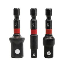 Set adaptoare cap cheie tubulara impact QUICKFIX L-50mm CrV cu patrat exterior 1/4"-3/8"-1/2" prindere hexagonala 1/4" 3 piese ENERGO