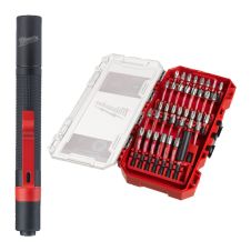 Set biti insurubare profil PH PZ TX hexagon 1/4" cu adaptor si lanterna 38 piese MILWAUKEE