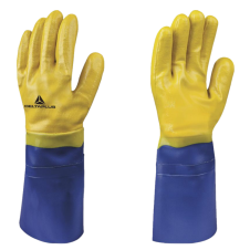 MANUSI NITRIL SUPORT BUMBAC GALBEN/ALBASTRU LUNGIME 40 CM MARIMEA 8