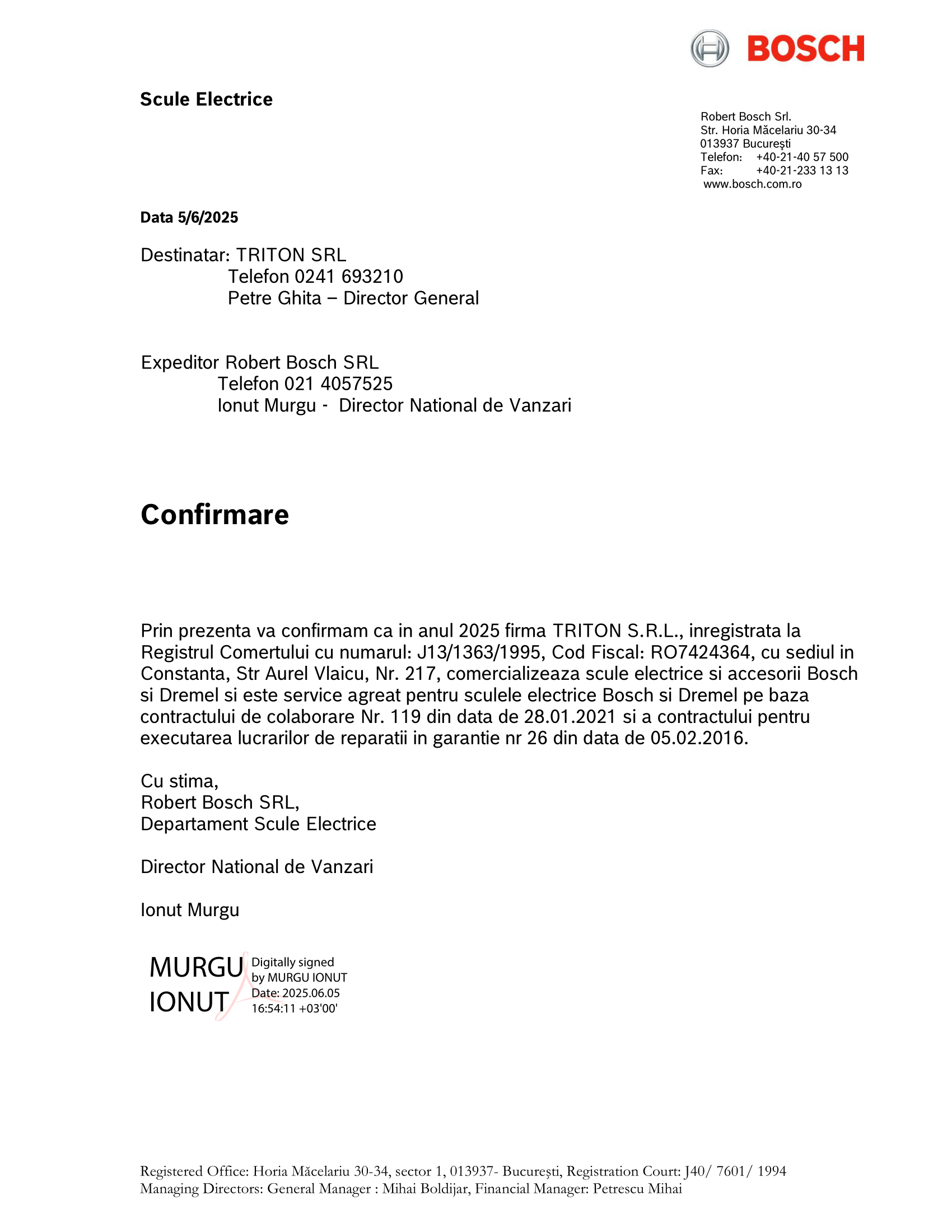 Certificat BOSCH